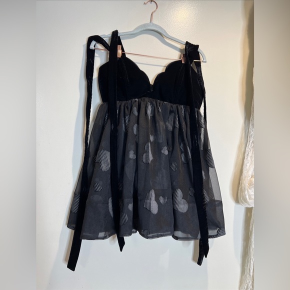 For Love and Lemons Alexandra Bodysuit Sheer Hearts Printed tie Mini Dress - Picture 6 of 6